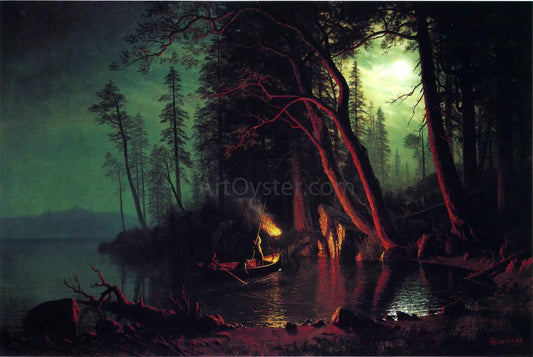  Albert Bierstadt Lake Tahoe, Spearing Fish by Torchlight - Canvas Print