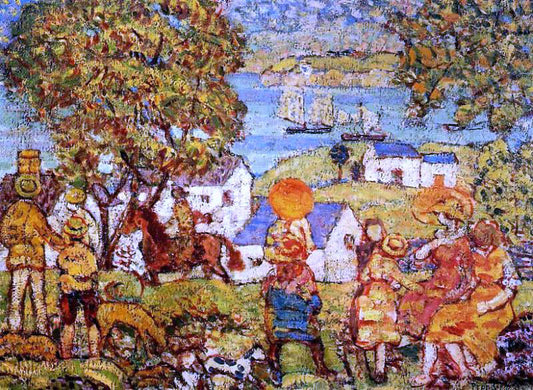  Maurice Prendergast Landscape: Figures, Cottages and Boats - Canvas Print