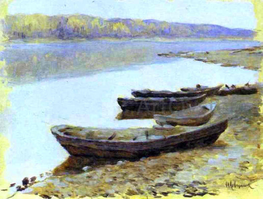  Isaac Ilich Levitan Landscape on the Volga, Boats by the Riverbank - Canvas Print