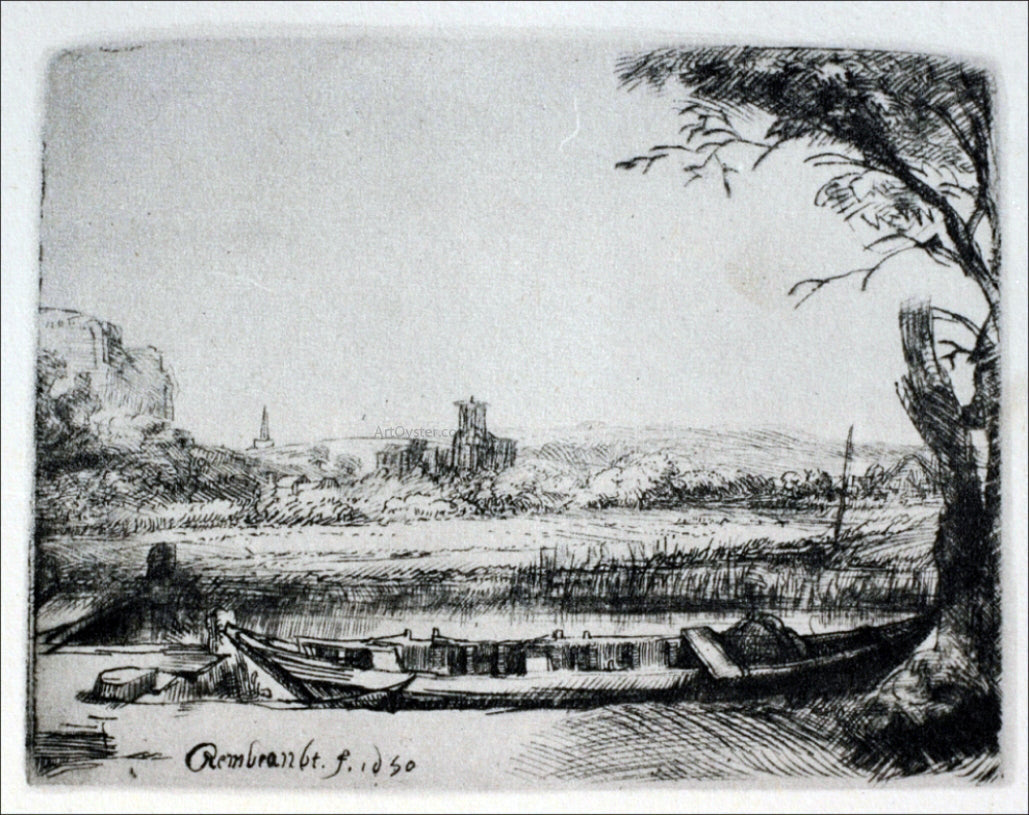  Rembrandt Van Rijn The Landscape with a Canal and Large Boat - Canvas Print