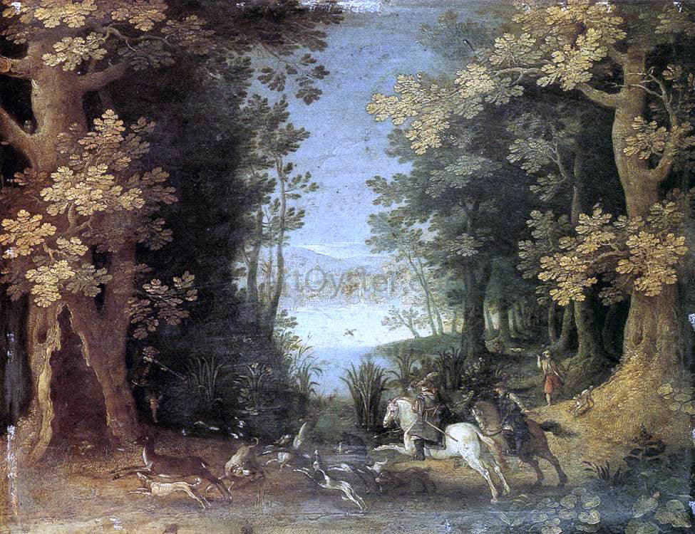  Sebastian Vrancx Landscape with a Deer Hunt - Canvas Print