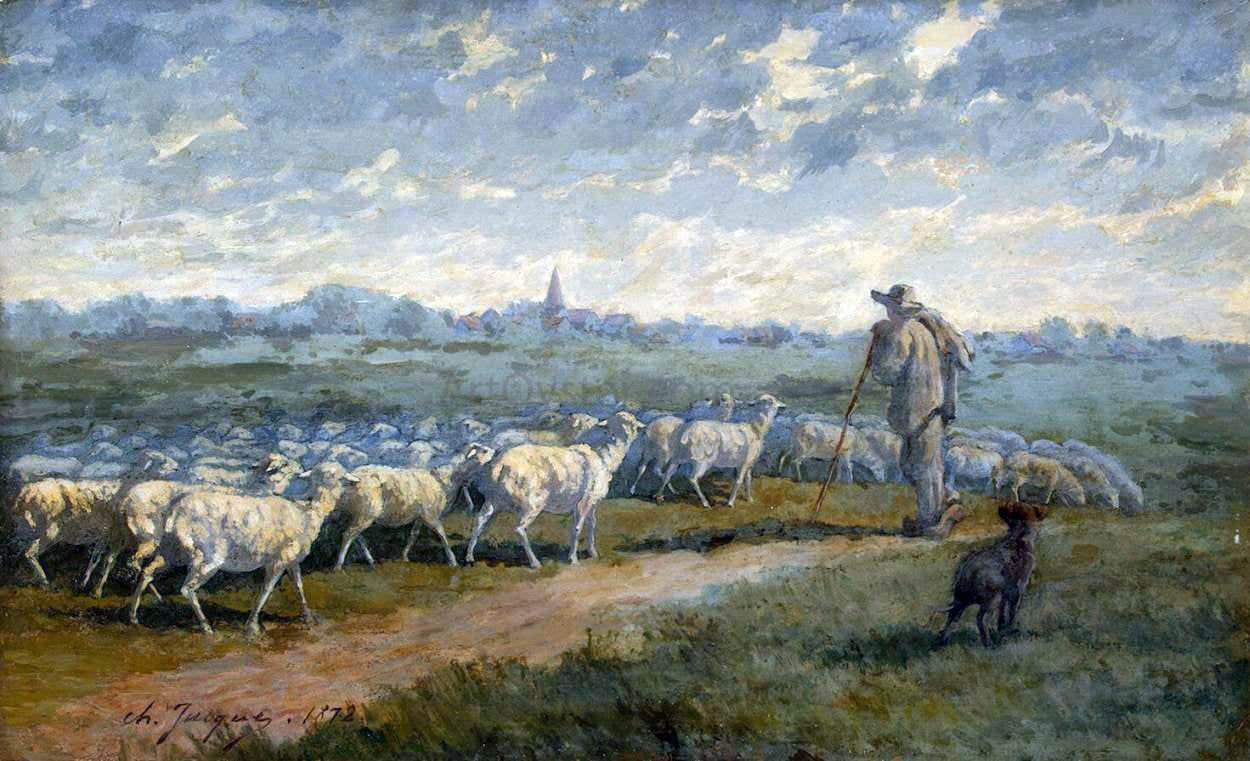  Charles Emile Jacque Landscape with a Herd - Canvas Print