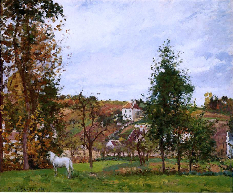  Camille Pissarro Landscape with a White Horse in a Meadow, L'Hermitage - Canvas Print