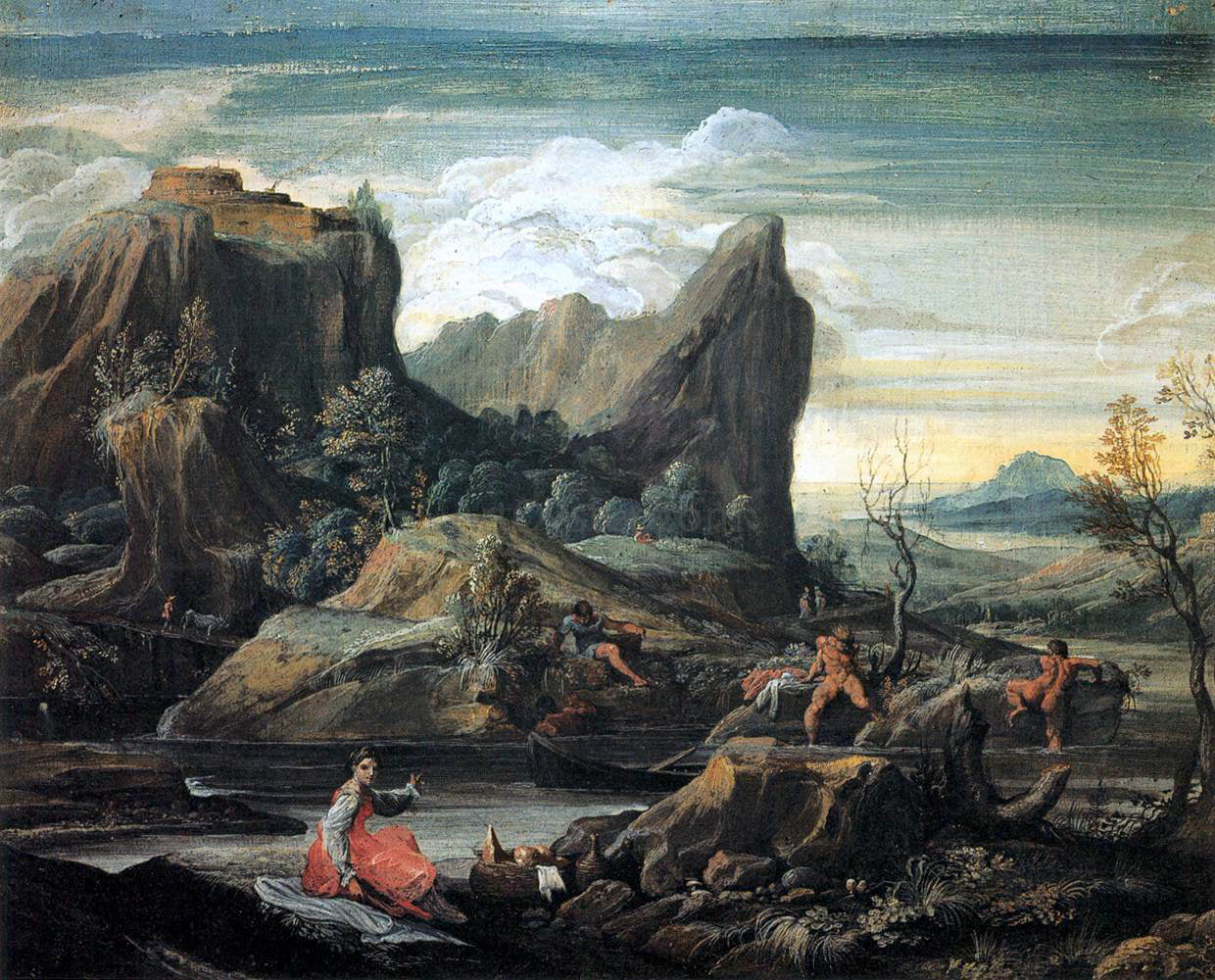  Agostino Carracci Landscape with Bathers - Canvas Print