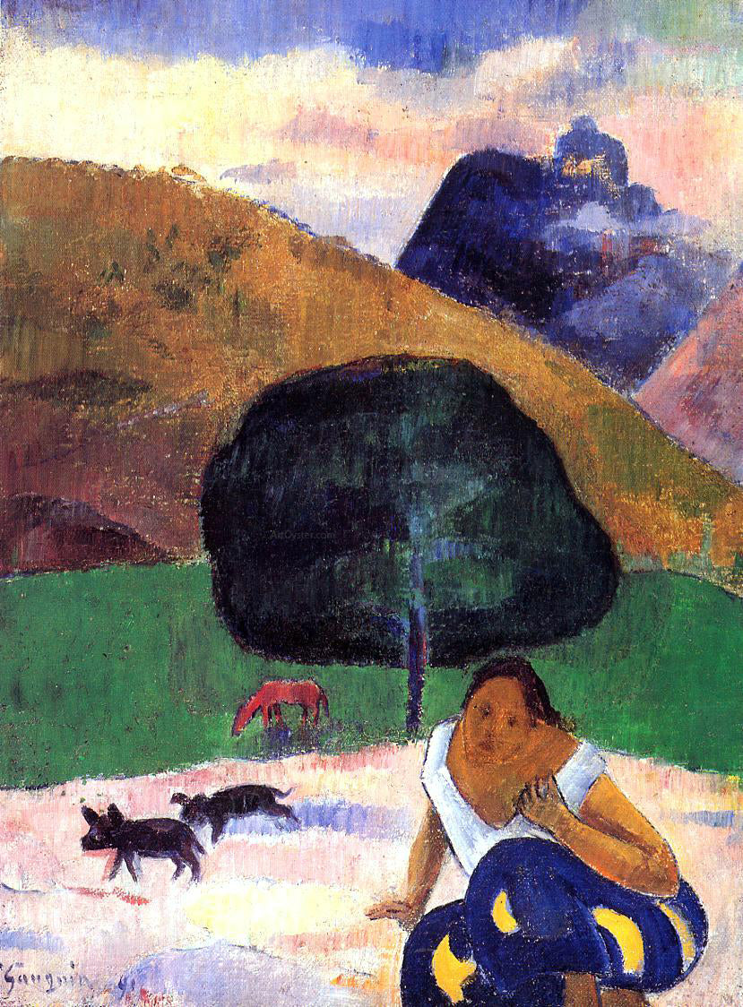  Paul Gauguin Landscape with Black Pigs and a Crouching Tahitian - Canvas Print
