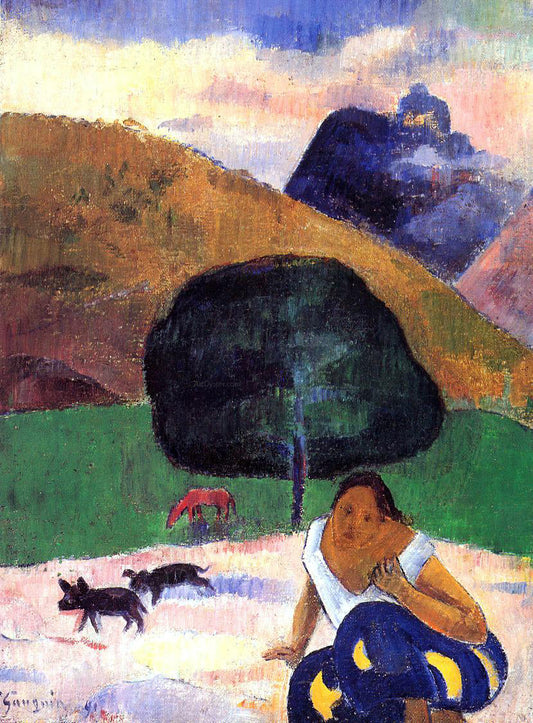 Paul Gauguin Landscape with Black Pigs and a Crouching Tahitian - Canvas Print