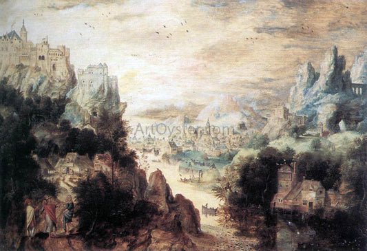  Herri Met de Bles Landscape with Christ and the Men of Emmaus - Canvas Print