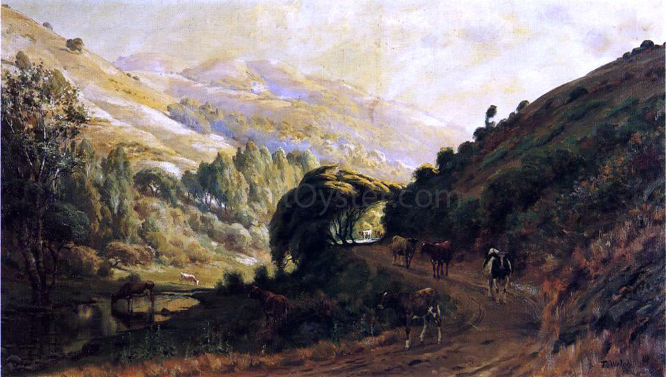  Thaddeus Welch Landscape with Cows - Canvas Print