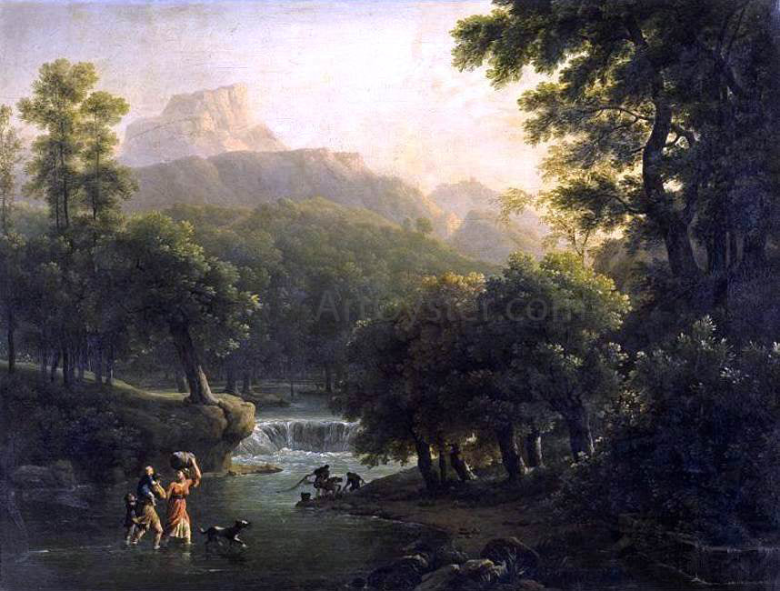  Jean-Joseph-Xavier Bidauld Landscape with Figures Crossing a River - Canvas Print