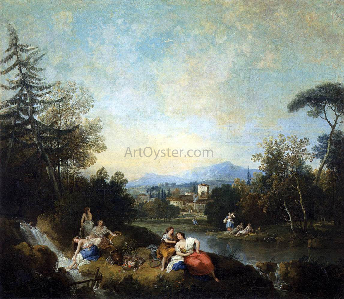  Francesco Zuccarelli Landscape with Girls at the River - Canvas Print