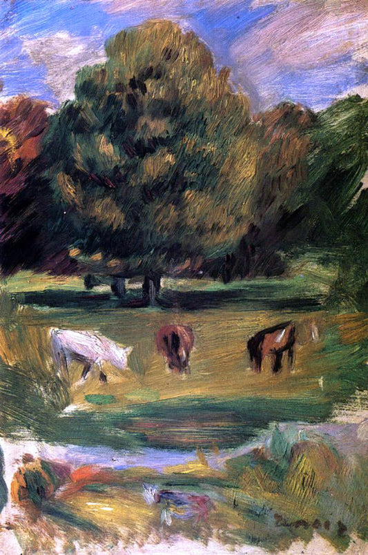  Pierre Auguste Renoir Landscape with Horses - Canvas Print