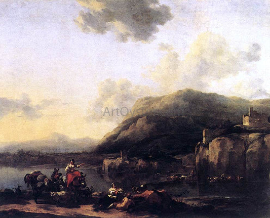  Nicolaes Berchem Landscape with Jacob, Rachel, and Leah - Canvas Print