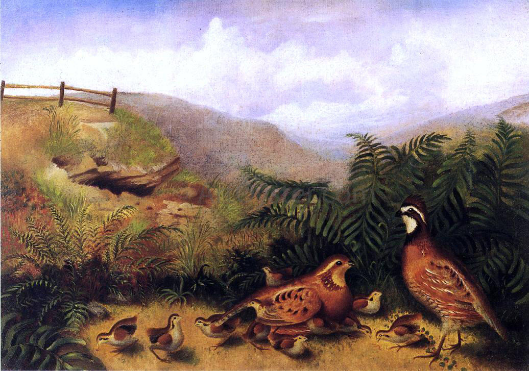  Rubens Peale Landscape with Quail - Cock, Hen and Chickens - Canvas Print