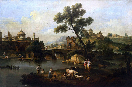  Giuseppe Zais Landscape with River and Bridge - Canvas Print