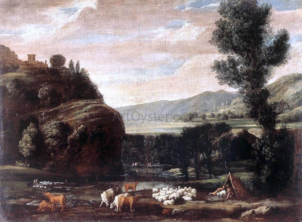 Pietro Paolo Bonzi Landscape with Shepherds and Sheep - Canvas Print