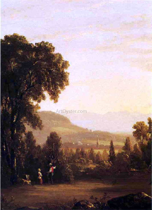  Sanford Robinson Gifford Landscape with Village in the Distance - Canvas Print