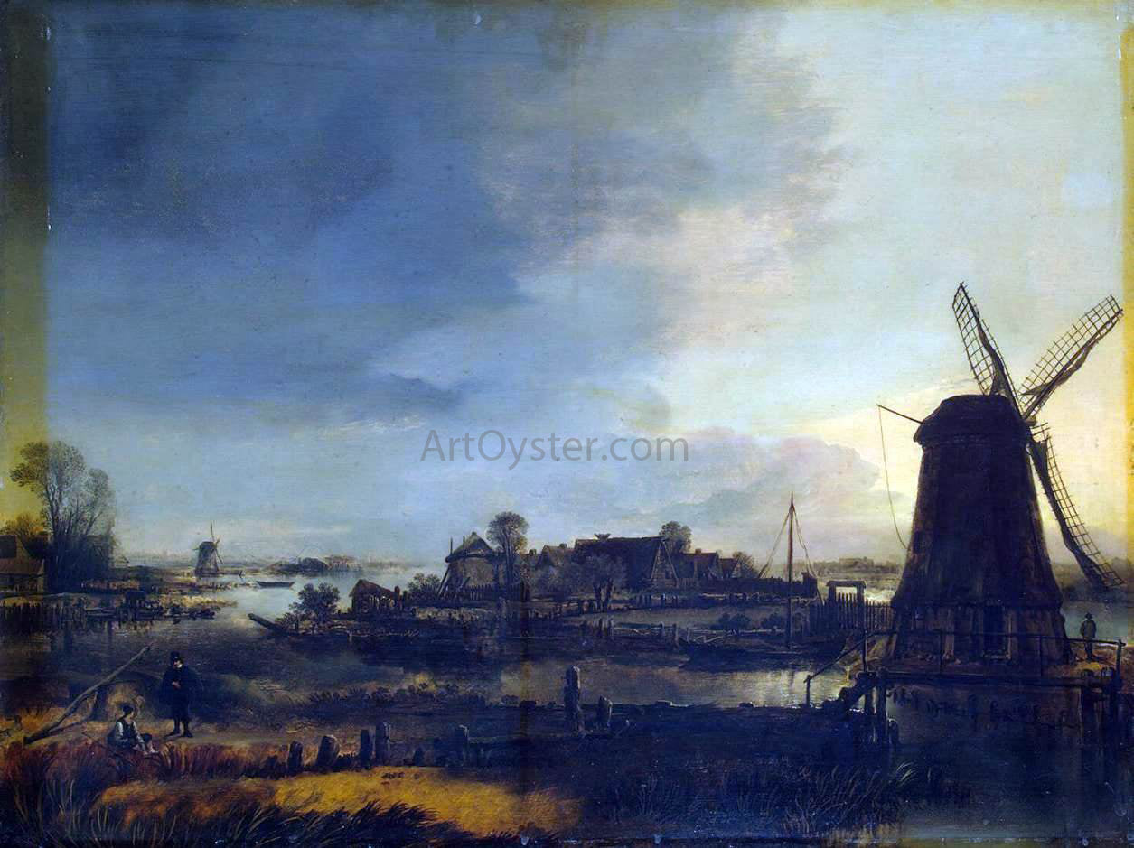  Aert Van der Neer Landscape with Windmill - Canvas Print