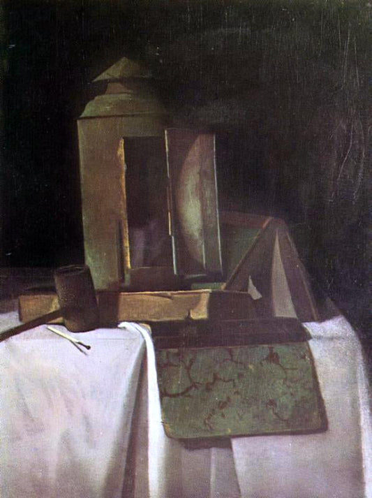  John Frederick Peto Lantern, Books and Corncob Pipe - Canvas Print