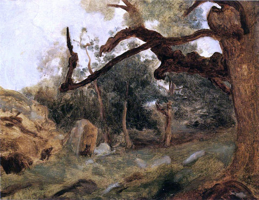  Jean-Baptiste-Camille Corot L'Arbre Tordu, Les Chenes du Mont Usey, Fontainebleau - Canvas Print