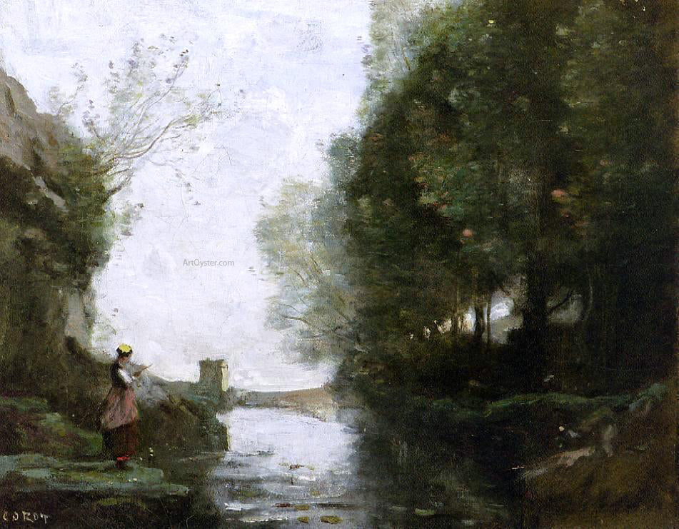  Jean-Baptiste-Camille Corot Le cours d'eau a la tour carree - Canvas Print