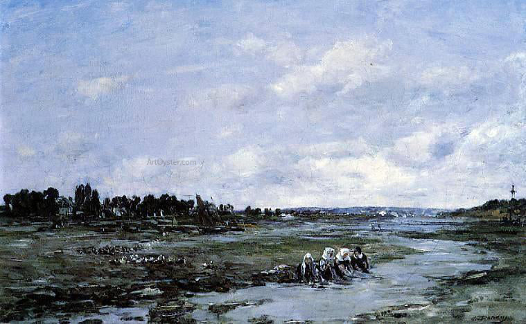  Eugene-Louis Boudin Le Faou: Laundresses on the Banks of the River - Canvas Print