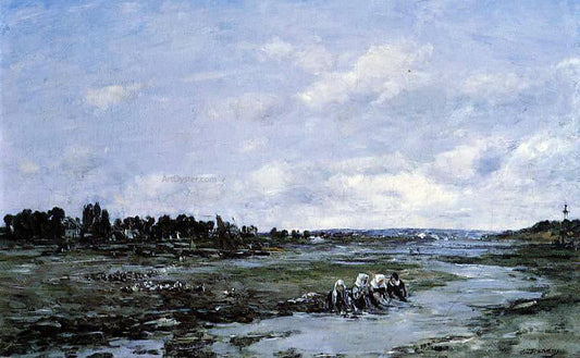  Eugene-Louis Boudin Le Faou: Laundresses on the Banks of the River - Canvas Print