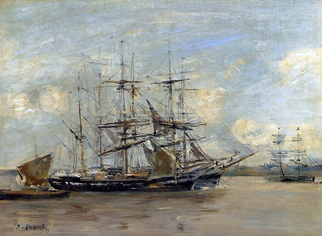 Three Master Eugene-Louis Boudin Le Havre, Three Master at Anchor in the Harbor ...