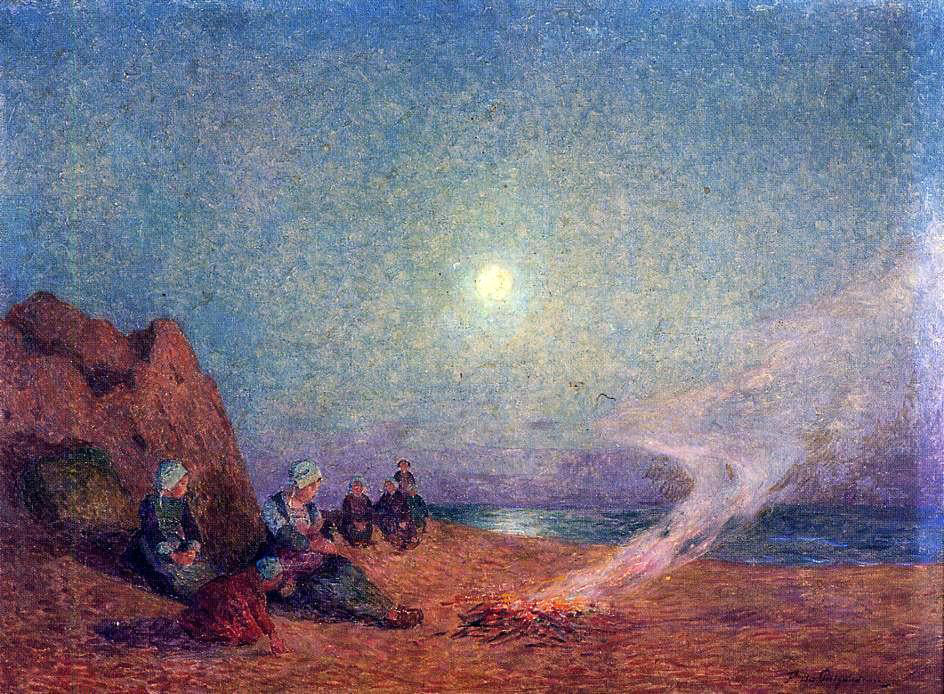  Ferdinand Du Puigaudeau Le Pouldu, Woman on the Beach beside a Fire - Canvas Print
