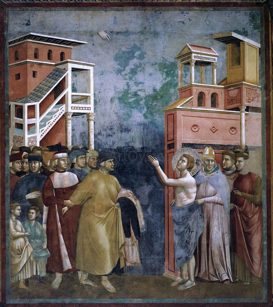  Giotto Di Bondone Legend of St Francis: 5. Renunciation of Wordly Goods (Upper Church, San Francesco, Assisi) - Canvas Print