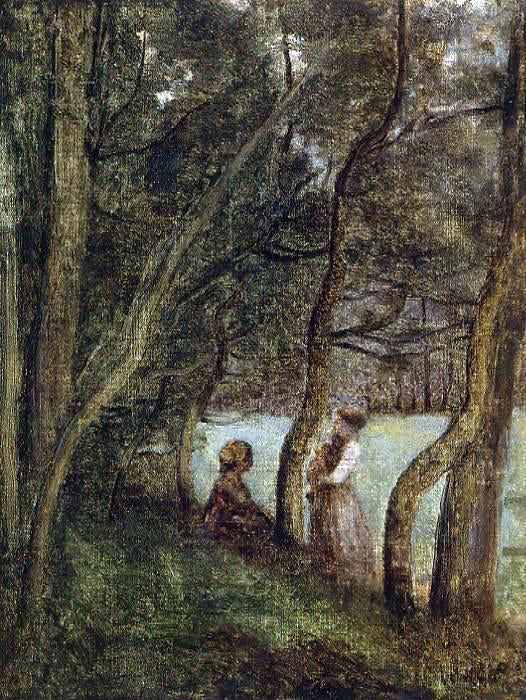  Jean-Baptiste-Camille Corot Les Alinges, Haute Savoie, Figures under the Trees - Canvas Print