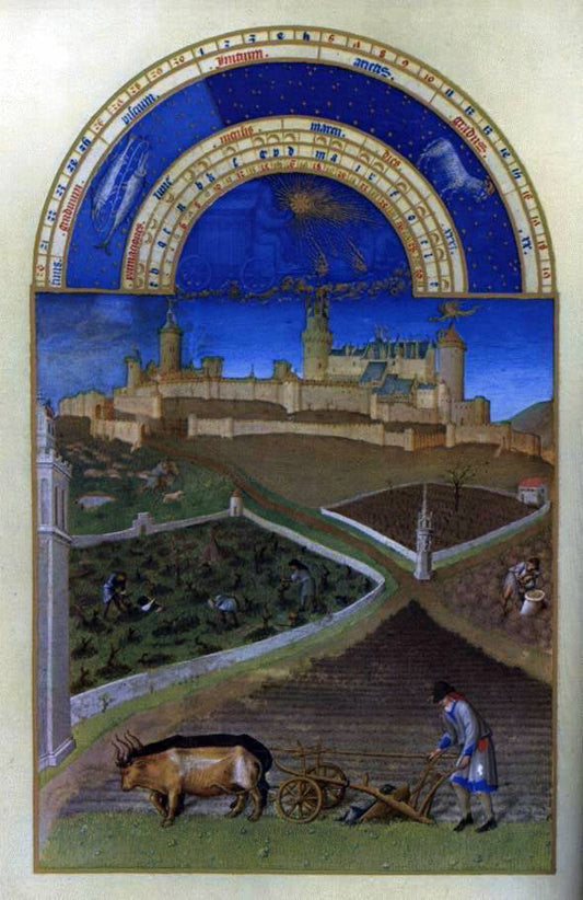  The Johan Limbourg Les tres riches heures du Duc de Berry: Mars (March) - Canvas Print