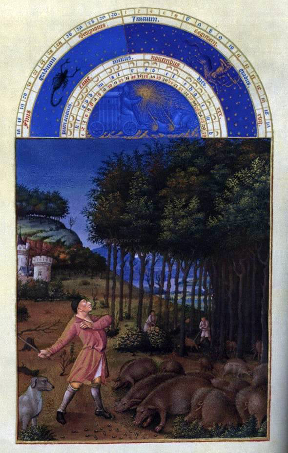  The Johan Limbourg Les tres riches heures du Duc de Berry: Novembre (November) - Canvas Print