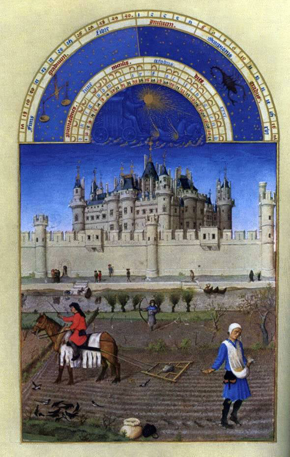  The Johan Limbourg Les tres riches heures du Duc de Berry: Octobre (October) - Canvas Print
