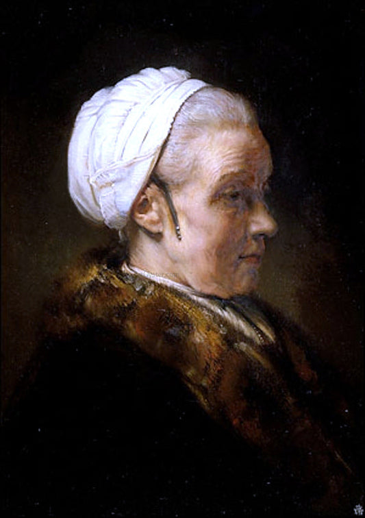  Rembrandt Van Rijn Lighting Study of an Elderly Woman in a White Cap - Canvas Print