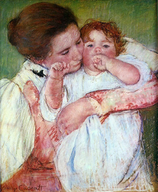  Mary Cassatt Little Ann Sucking Her Finger, Embraced by Her Mother - Canvas Print