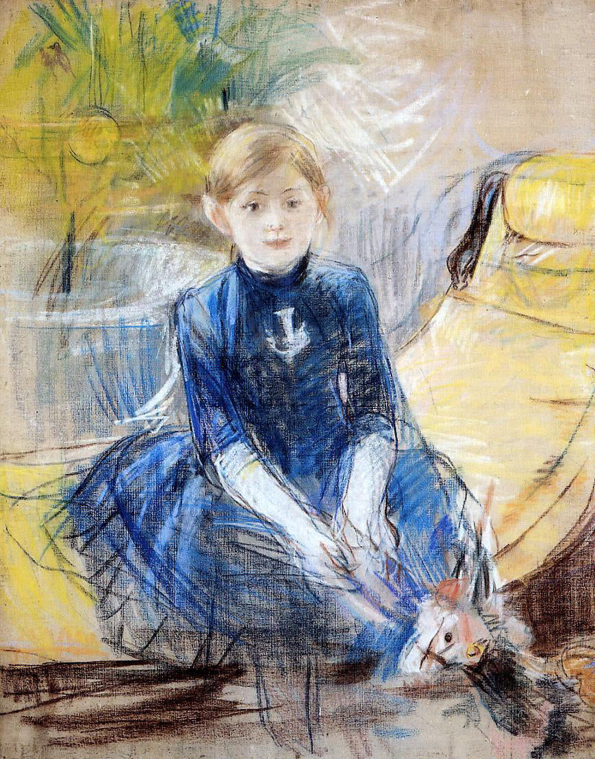  Berthe Morisot A Little Girl in a Blue Dress - Canvas Print