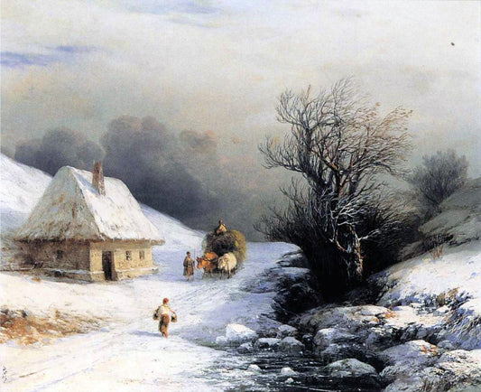  Ivan Constantinovich Aivazovsky Little Russian Ox Cart in Winter - Canvas Print