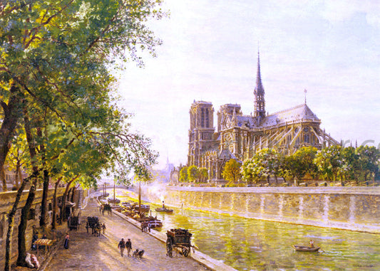  Marie-Francois Firmin-Girard L'lle de la Cite and the Cathedral of Notre Dame, Paris as seen from Quai Montebello - Canvas Print
