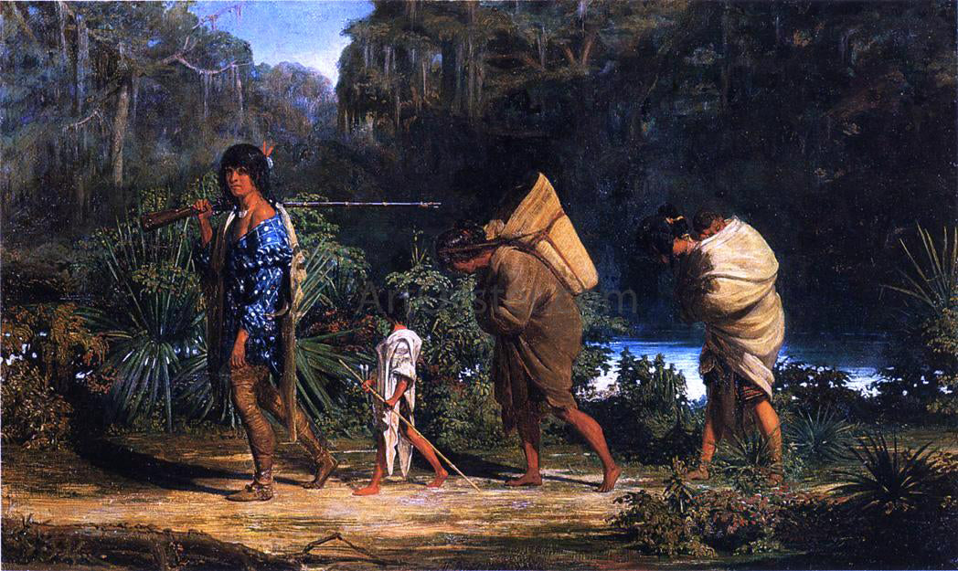  Alfred Boisseau Louisiana Indians Walking Along a Bayou - Canvas Print