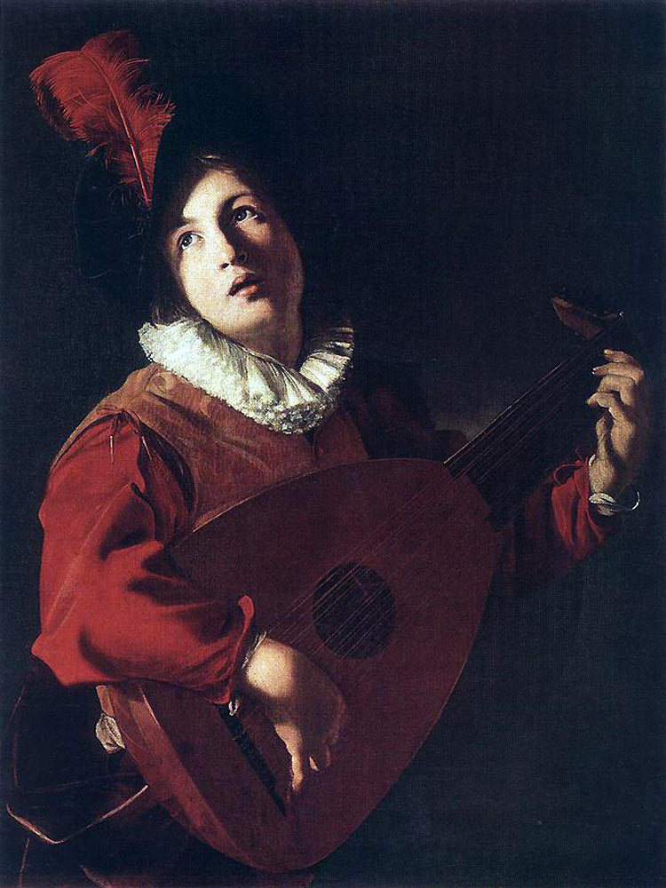  Bartolomeo Manfredi Lute Playing Young - Canvas Print