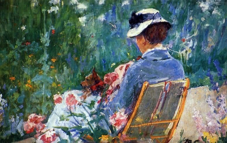  Mary Cassatt Lydia Seated in the Garden with a Dog in Her Lap - Canvas Print