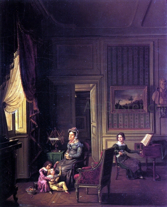  Michel Philibert Genod Madame de Vaugelas, Marquise de Marniolas and Her Children in an Interior - Canvas Print