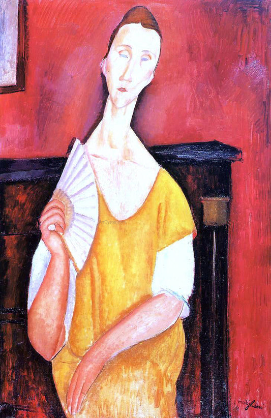  Amedeo Modigliani Madame Lunia Czechowska with a Fan - Canvas Print