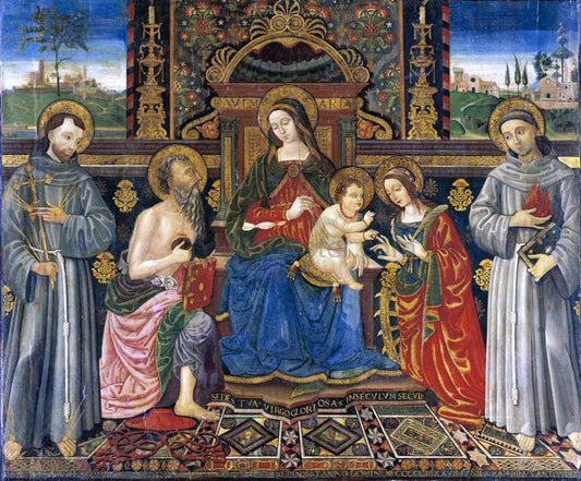  Francesco Di Gabriele Da Viterbo Madonna and Child Enthroned with Saints - Canvas Print