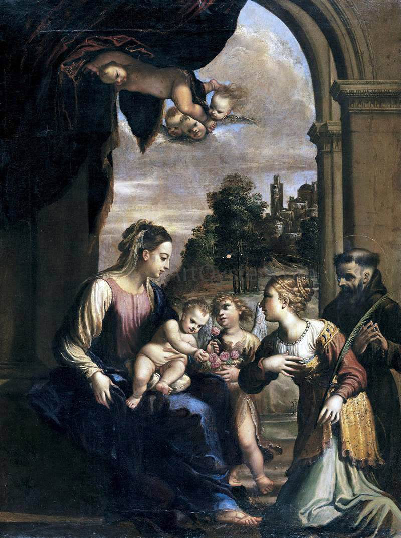  Francesco Brizio Madonna and Child with Sts Catherine and Francis - Canvas Print
