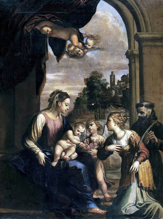  Francesco Brizio Madonna and Child with Sts Catherine and Francis - Canvas Print