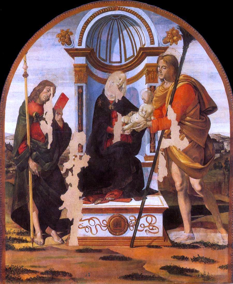  Bartolomeo della Gatta Madonna and Child with Sts James and Christopher - Canvas Print