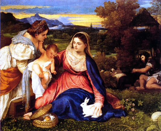  Titian Madonna of the Rabbit (also known as Madonna and Child with St. Catherine and a Rabbit) - Canvas Print