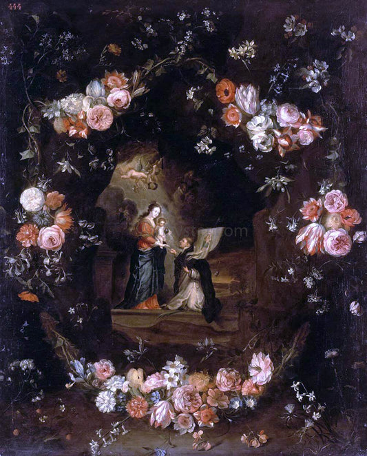  Jan Van I Kessel Madonna with the Child and St Ildephonsus Framed with a Garland of Flowers - Canvas Print