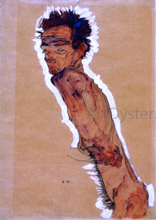  Egon Schiele Male Nude in Profile Facing Left (also known as Self Portrait) - Canvas Print